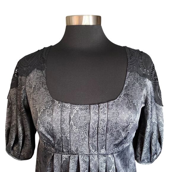 To The Max Black Grey Paisley Chiffon Dress Sz SMALL Lace Regency Whimsygoth - Picture 4 of 11